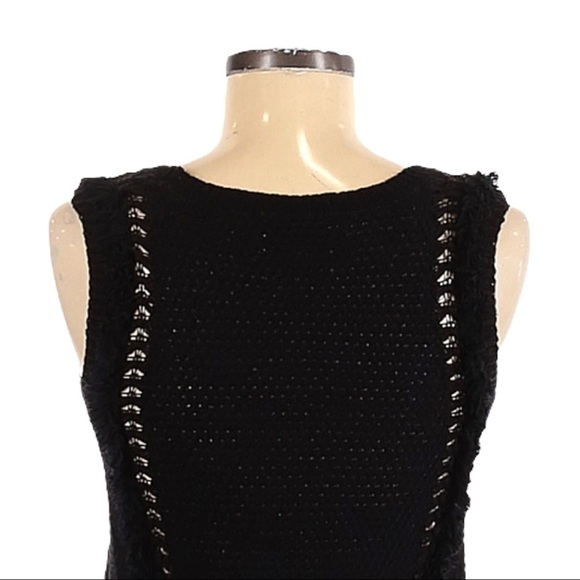 Pepin Anthropologie Open Knit Fringe Sleeveless Black Boho Sweater Size XS - Picture 4 of 9